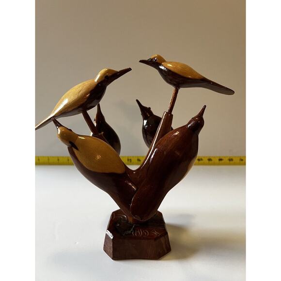 Folk Art Wood Carved Birds on a Tree Vintage Early 20th Century Sculpture Retro - Picture 6 of 16